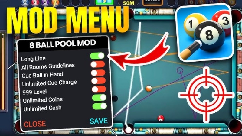 Tải 8 Ball Pool MOD APK (Vô Hạn Tiền, Đường Kẻ Dài, Menu, Mega Power) v56.16.2 2 hack 8 ball pool