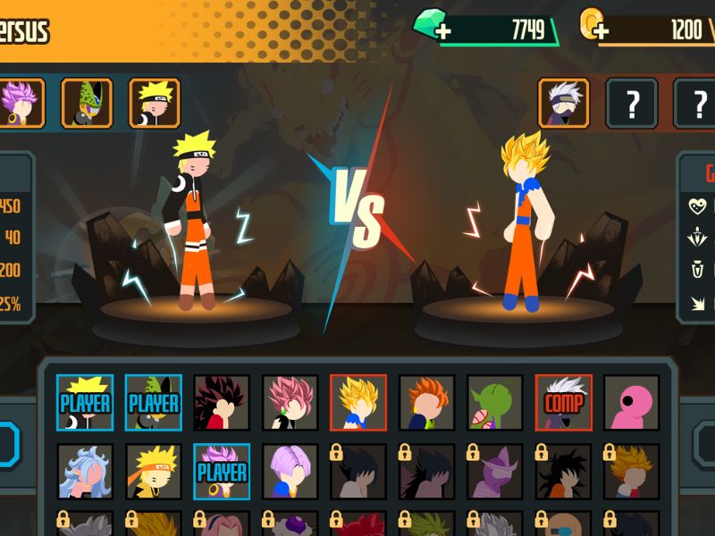 Tải Stickman Dragon Fight Hack (Full Nhân Vật, Tiền, Kim Cương) v3.2.1 2 Đa dạng nhân vật trong Stickman Dragon Fight
