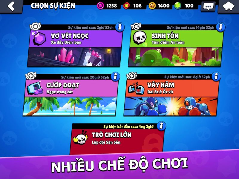 Tải Brawl Stars Hack (Vô Hạn Tiền, Kim Cương) v64.226 2 Đa dạng chế độ trong Brawl Stars