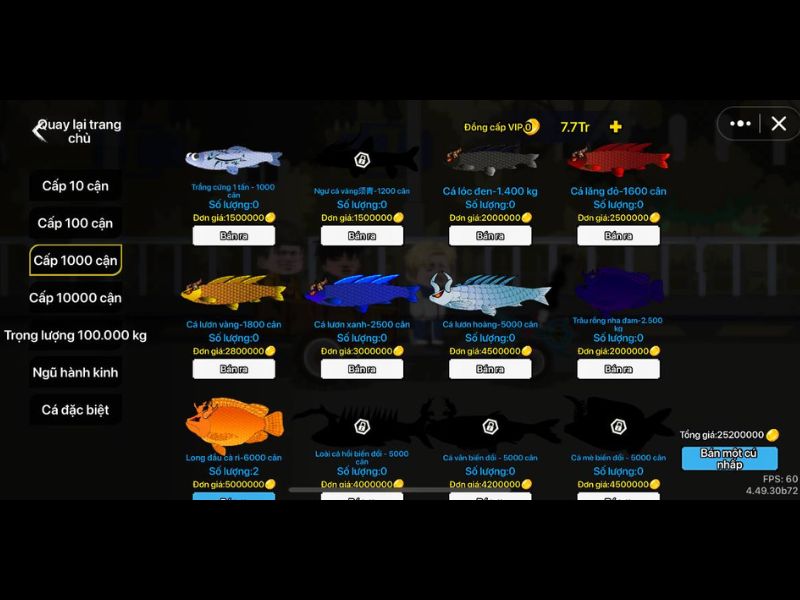 Tải Hack Câu Cá Vạn Cân Mod APK (Vô Hạn Tiền, Thể Lực, Menu) v1.64.0 4 Hệ thống cá biến đổi gen trong Câu Cá Vạn Cân