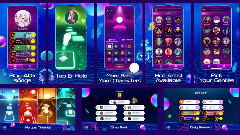 Tải Tiles Hop: EDM Rush! MOD APK (Vô Hạn Tiền, Kim Cương) v8.6.3 3 Tùy chọn bóng và hoàn thành nhiệm vụ nhận thưởng trong Tiles Hop: EDM Rush! MOD APK